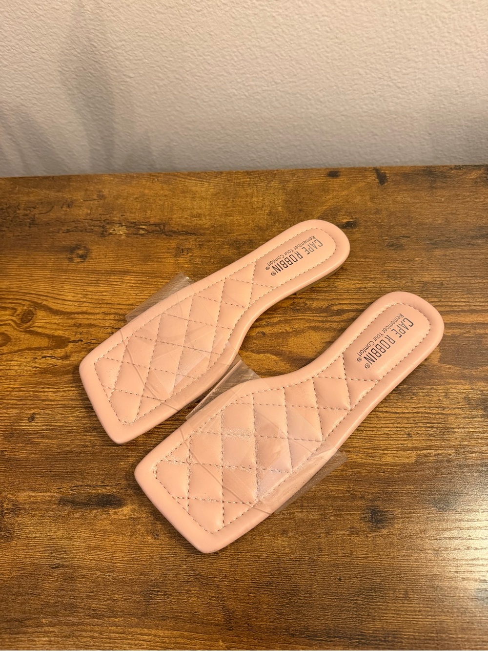 Cape Robbin Blush Quilted Slide Mules with Clear Strap